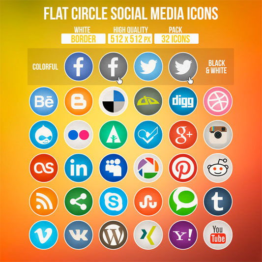 Flat circle social media icons