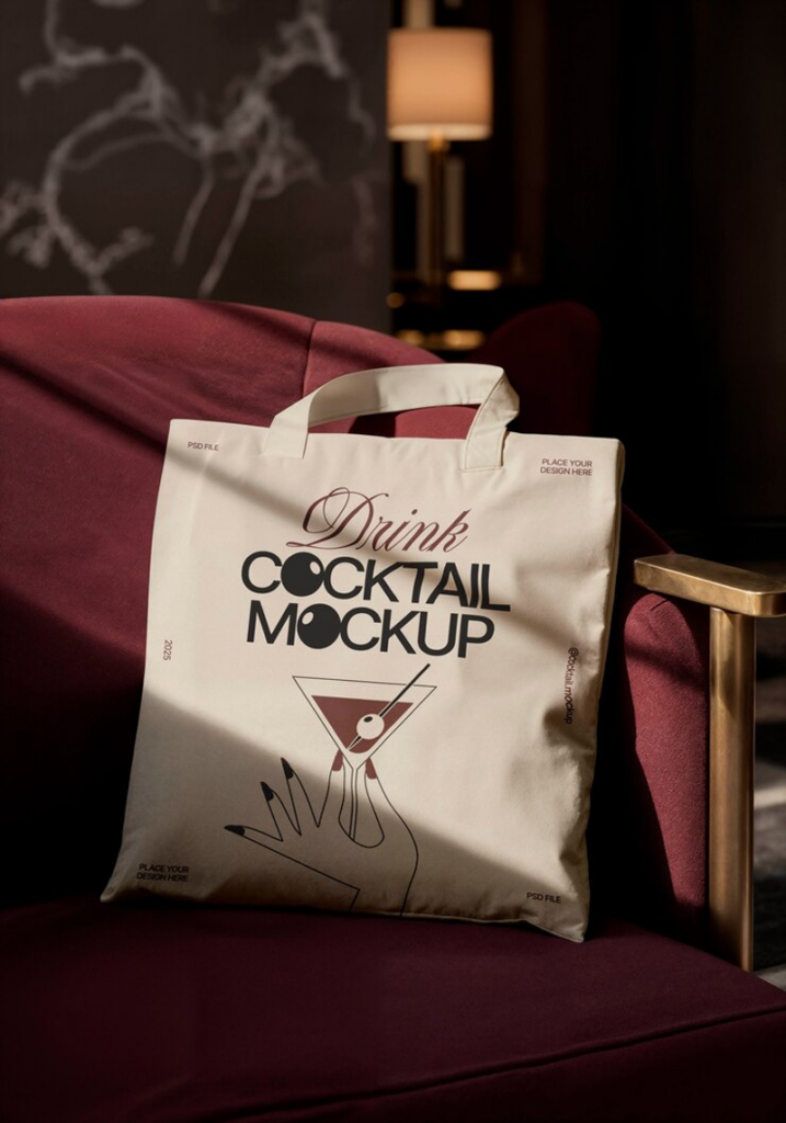 White tote bag on a red chair mockup