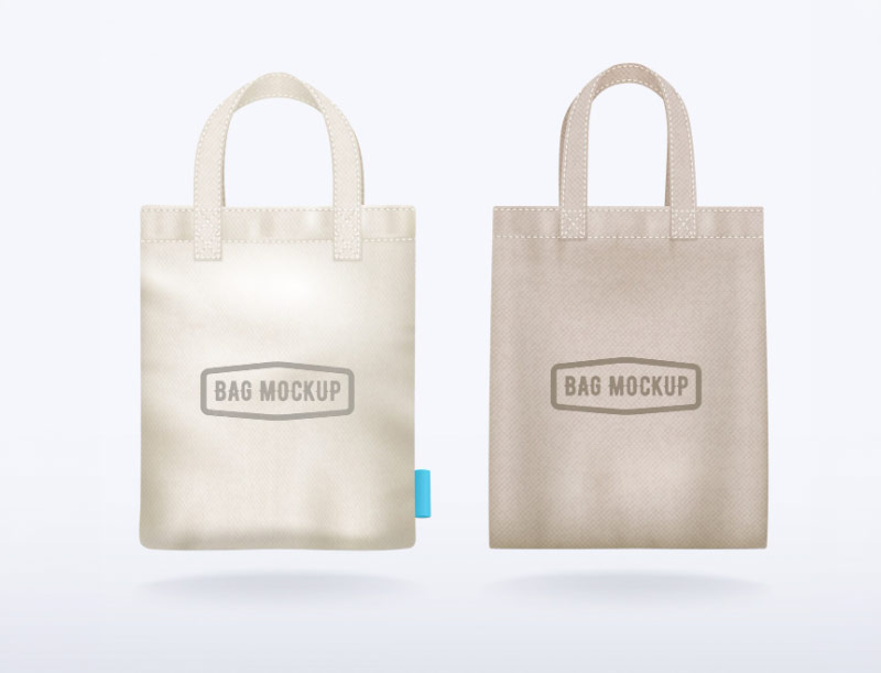 Two modern natural canvas mockup shopping bags realistic templates